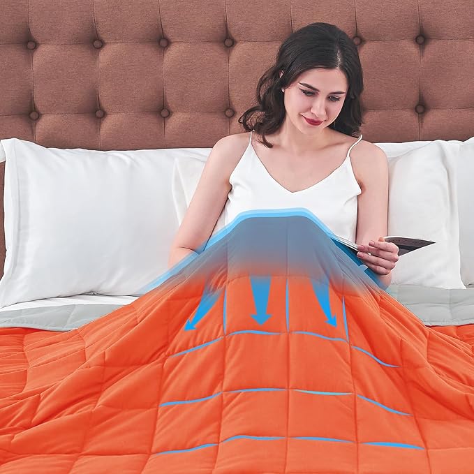 yescool Weighted Blanket for Adults (18 lbs, 60" x 80", Orange) Cooling Heavy Blanket for Sleeping Perfect for 110-130 lbs, Queen Size Breathable Blanket with Premium Glass Bead, Machine Washable