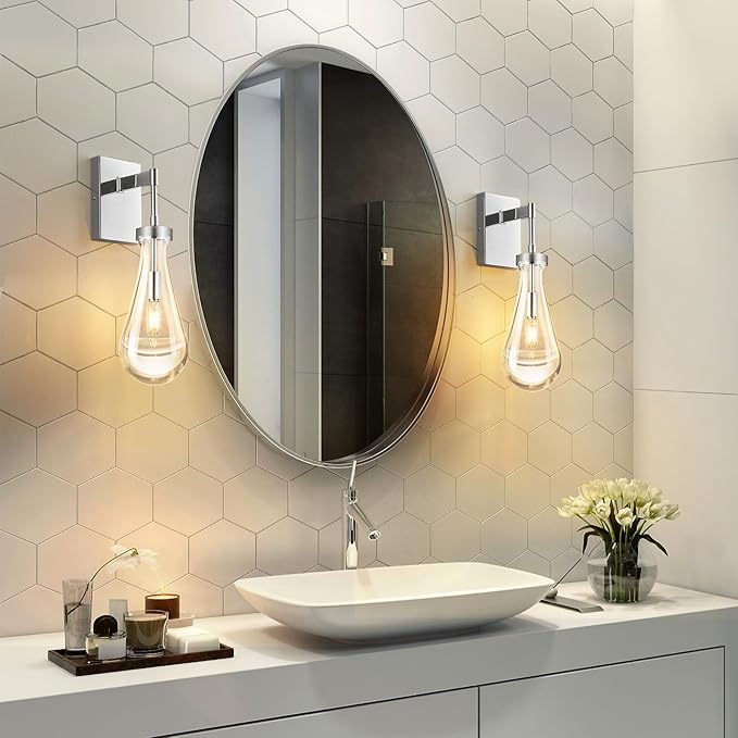 Raindrop Wall Sconces Chrome Sconces Wall Decor Modern Brass Wall Lighting Glass Bathroom Sconces Indoor Vanity Light Wall Lamp for Bedroom Living Room Stair (1 Pack)
