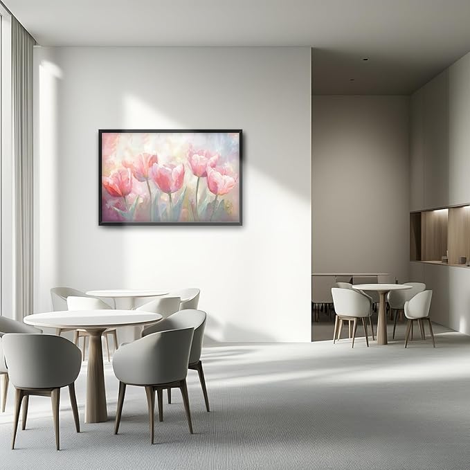 Kylora Tulip Wall Art Pink Tulips Pictures Wall Decor Pink Flowers Prints Modern Artwork Painting Home Office Decorations For Kitchen Bathroom Bedroom Dining Living Room 36"x24"