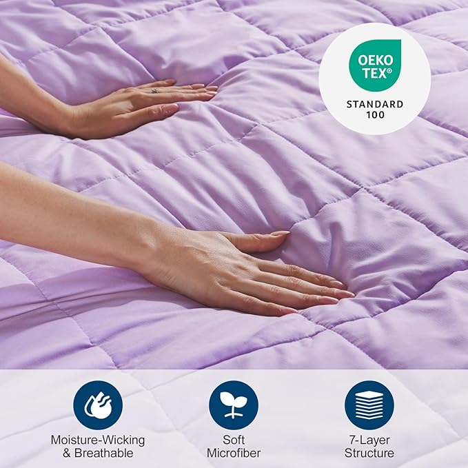Lessymo Weighted Blanket for Adults - 15 lbs, 48"x72" Twin Size - Washable Heavy Blanket for Sleeping, Microfiber Big Blankets with Premium Glass Bead for All-Season, Soft Thick Blanket, Purple
