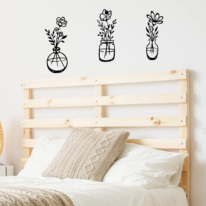 3 Pieces Black Metal Flowers Wall Decor Stocking Stuffers for Women Christmas Birthday Gifts for Women Wall Art Metal Wall Sculptures Hanging for Indoor Kitchen Bathroom Bedroom living room,14.56x5.9 inches