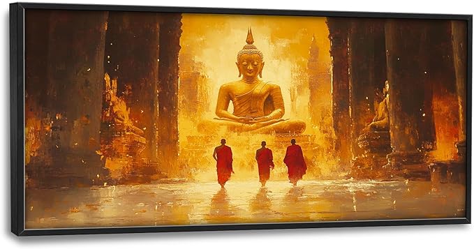 SweetFox Extra Large Buddha Framed Wall Art for Living Room, Zen Buddha Statue Pictures Oversized Wall Decor Abstract Big Canvas Painting Print Home Artworks for Bathroom Master Bedroom 60L X 30W