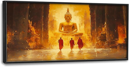 SweetFox Extra Large Buddha Framed Wall Art for Living Room, Zen Buddha Statue Pictures Oversized Wall Decor Abstract Big Canvas Painting Print Home Artworks for Bathroom Master Bedroom 60L X 30W