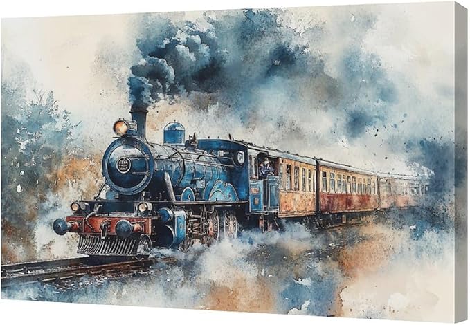 Fleruku Train Wall Art Train Wall Decor Pictures Canvas Painting Artwork Home Decorations For Living Room Bedroom Bathroom Office Nursery Classroom 24"x16"