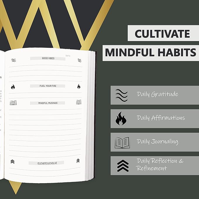 The Vibe Journal and Pen Gift Set: 13-Week Guided Mindfulness Journal for Men | Thoughtful Daily Prompts, Practical Exercises, and Habit-Building Tools | A5 Size | Premium Self-Care and Writing Gift