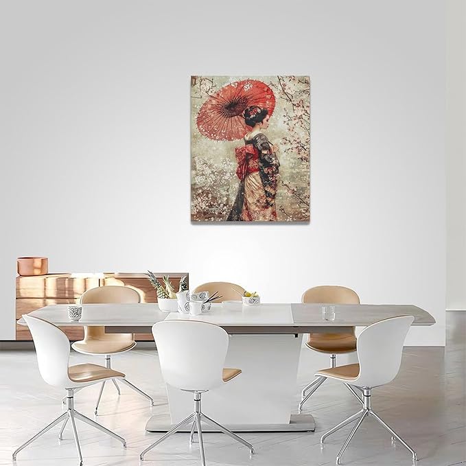 Fleruku Vintage Japanese Wall Art Japanese Geisha Wall Decor Japan Women Pictures Canvas Painting Artwork Home Decorations for Living Room Bedroom Bathroom Office 16"x20"
