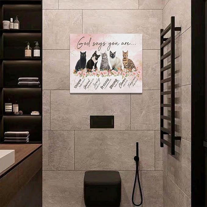 God says you are decor wall art cat canvas Pictures Christian Wall Decor flower Canvas for Girl’s Room Prints Painting Framed Artwork for Bathroom living room Bedroom 20"x16"