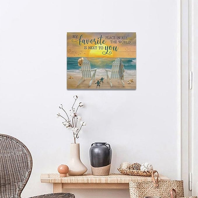 Fleruku Beach Wall Art Ocean Coastal Wall Decor Nautical Sunrise Sunset Sea Turtles Pictures Canvas Painting Artwork Home Decorations for Living Room Bedroom Bathroom Office 20"x16"