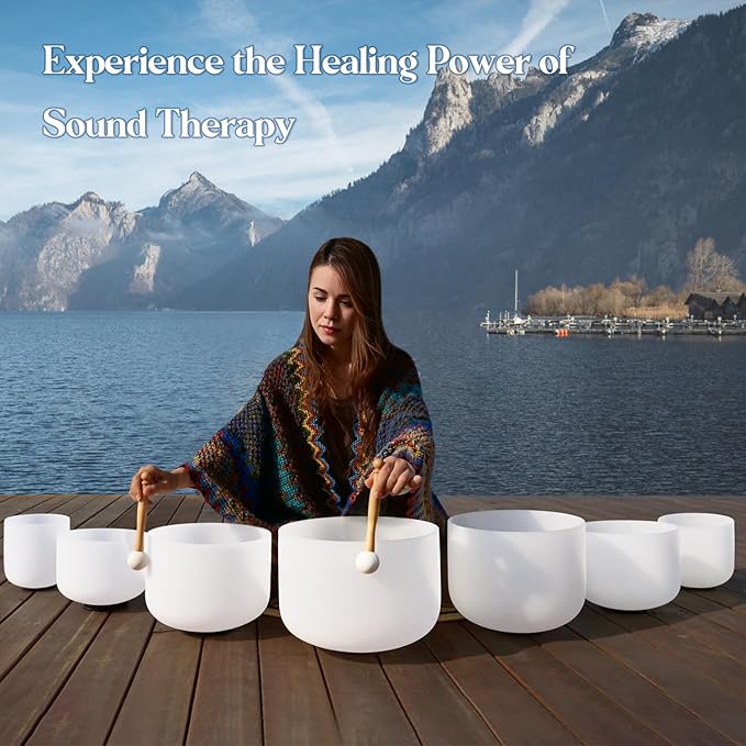 432HZ 7-12 Inch Set Of 7 Pcs Frosted Quartz Crystal Singing Bowls With 2 Pcs Carrying Case bag Sound Healing
