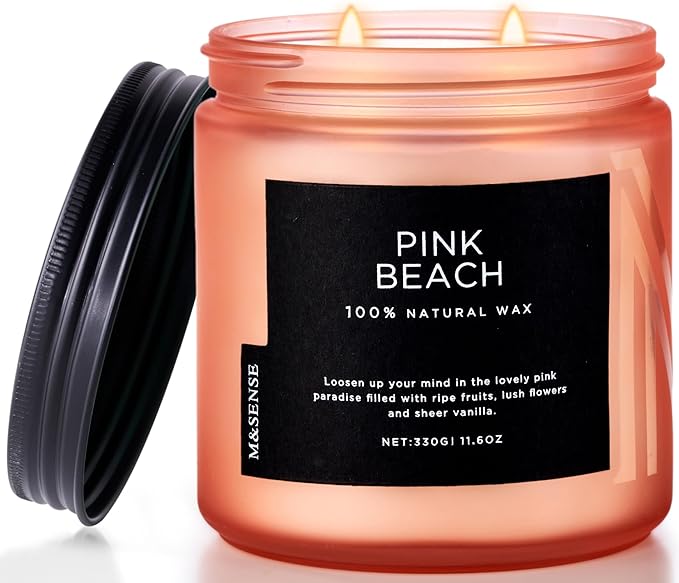 M&SENSE Pink Beach Sands Jar Candle, 11.6oz Pineapple & Coconut Scented Natural Soy Candles for Home Scented, 70 Hour Burn Time, Home Decor Gift for Women, Friends, Family, Colleagues, Couples