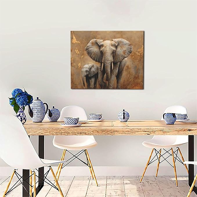 Elephant Wall Art African Animal Pictures Elephant Family Canvas Painting Decoration Artwork Framed Wall Decor Gifts for Women Girl Living Room Kids Bedroom 16"x20"