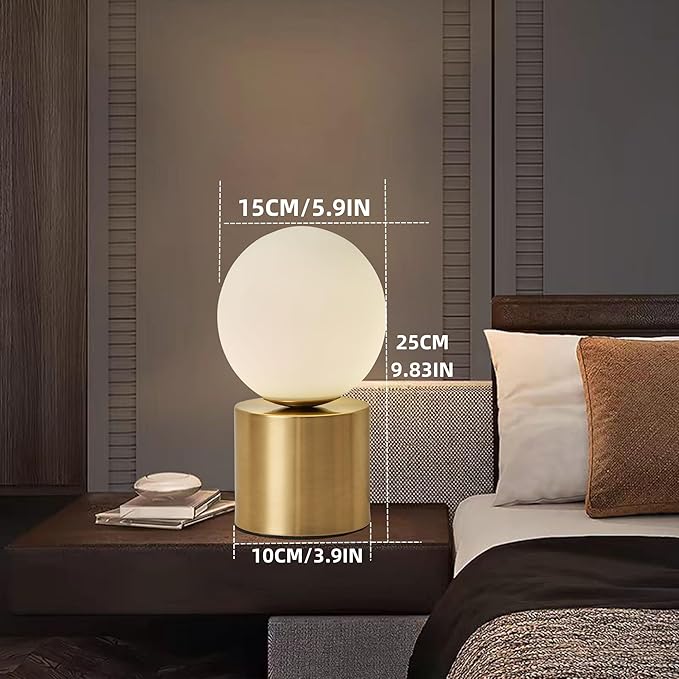 Mid Century Modern Table lamp Luxury Gold Bedroom Bedside Night Light White Glass Globe Table Lamp for Bedroom Living Room and Office