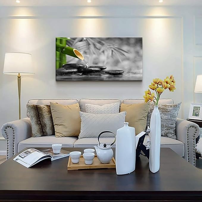 Yxbhhym Zen Decor Canvas Wall Art for Living Room Black and White Wall Art Green Room Decor Stone Zen Artwork Picture Meditation Poster Bedroom Wall Decor Office Yoga Spa Kitchen Decoration Framed