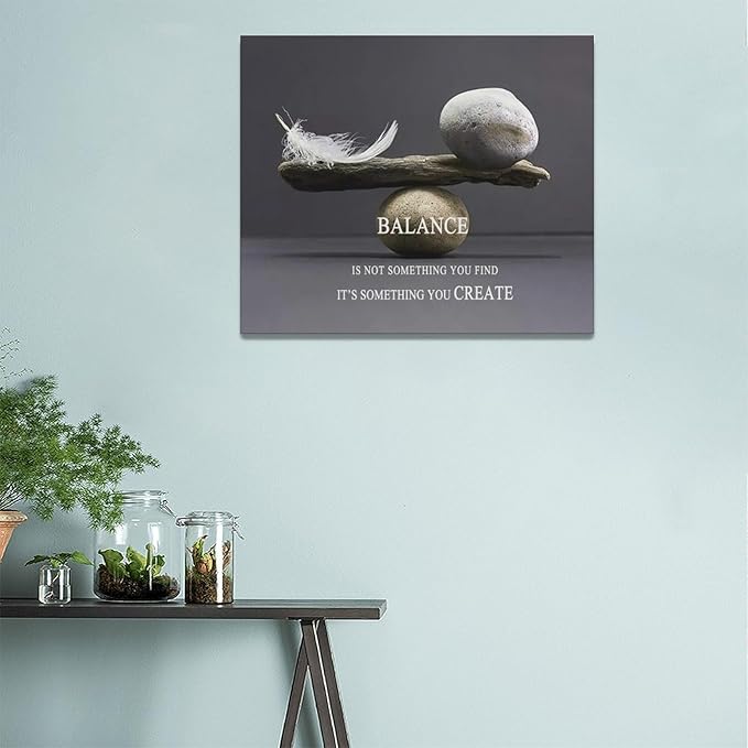 Zen Stone Wall Art Meditation Spiritual Wall Decor Inspirational Balance Feather Pictures Canvas Prints Framed Home Decorations Painting Artwork for Living Room Bedroom Office Bathroom 24"x20"
