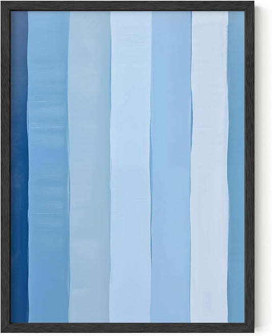 HAUS AND HUES Modern Abstract Wall Art - Blue and Green Living Room Art, Modern Artwork for Walls, Minimalist Picture for Living Room(Painted Stripes, Black Frame, 12x16)