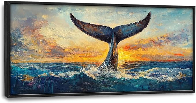 SweetFox Extra Large Whale Tail Framed Wall Art for Living Room, Coastal Ocean Whale Pictures Oversized Wall Decor Abstract Big Canvas Painting Print Artworks for Bathroom Master Bedroom 60L X 30W