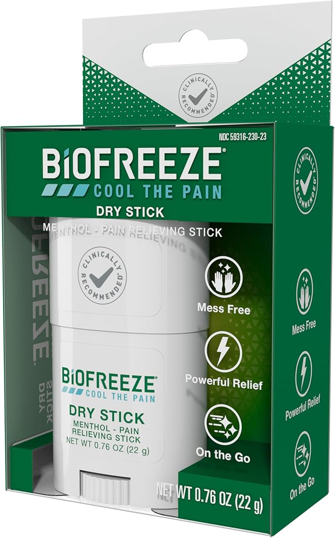 Biofreeze Dry Stick, Mess-Free Relief for Neck, Shoulder, Knee, Hip, Hand & Joint, Cooling Menthol Pain Relief Stick, Up to 100 Uses