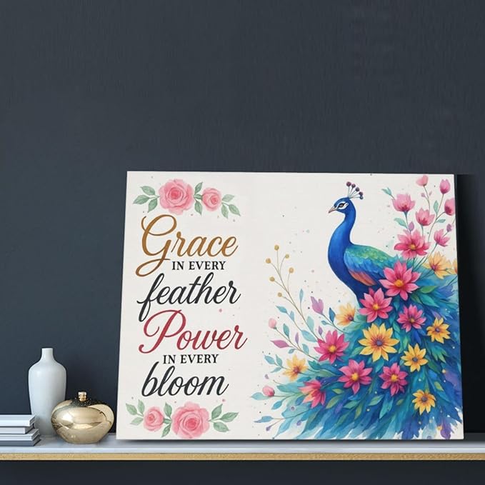 Peacock Wall Art Elegant Peacock Wall Decor Inspirational Canvas Print Painting Pictures Motivational Artwork Framed Decorations Gifts for Women girls Bedroom Bathroom Living Room Office 16"x20"