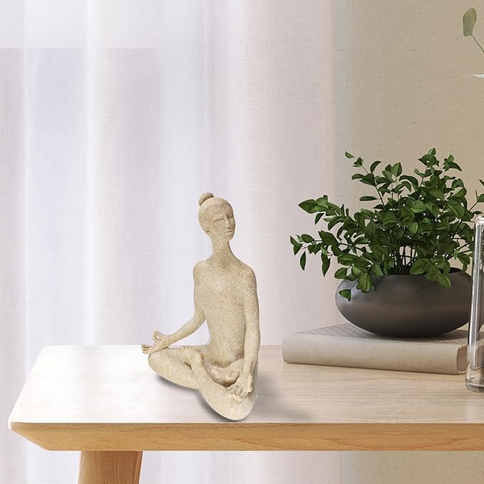 Yoga Statues, Yoga Lady Sculpture, Beige Meditation Yoga Figurines for Shelf Table Mantel Decor, Decorative Pieces for Zen Garden Yoga Studio, 9.5 inch Tall