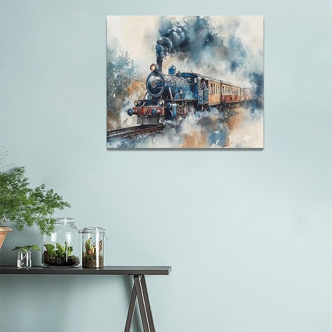 Fleruku Train Wall Art Train Wall Decor Pictures Canvas Painting Artwork Home Decorations For Living Room Bedroom Bathroom Office Nursery Classroom 24"x20"