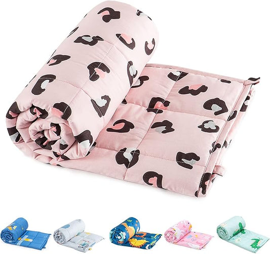Sivio Weighted Blanket - 100% Cotton Heavy Blanket 7lbs, 41 x 60 inches, Washable Breathable Soft Throw Blanket with Glass Beads, Pink Leopard