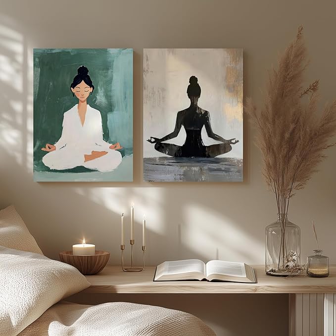 GELDSTEI Framed Zen Wall Art, Tranquil Meditation Wall Decor, Yoga Girl Canvas Painting, Spiritual Aesthetic Picture, Calming Mindfulness Poster Print for Living Room Spa Yoga Studio 16"x24"