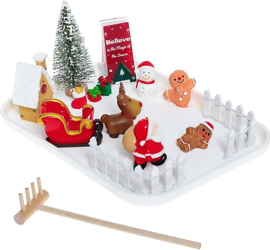 Christmas Zen Garden Kit with Inspirational Sign Christmas Decoration Trays Mini Zen Sand Garden Home Office Desk Decor Stress Relief Gift Includes All Accessories