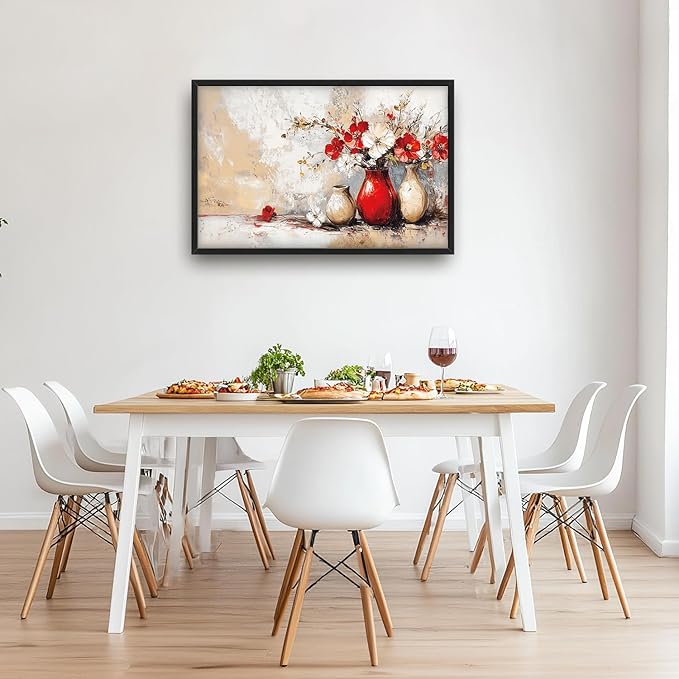 SweetFox Extra Large Vases with Flowers Framed Wall Art for Living Room, Farmhouse Flower Pictures Oversized Wall Decor Abstract Canvas Painting Print Artwork for Bathroom Master Bedroom 36L X 24W