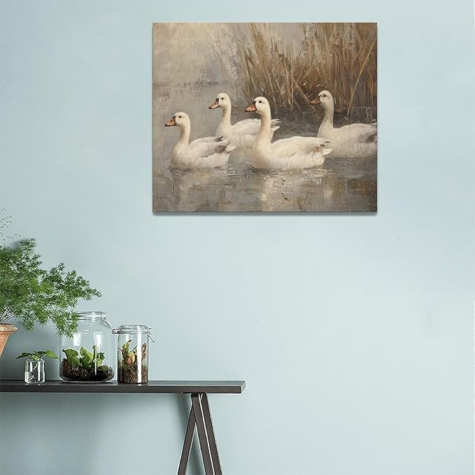 Farmhouse Duck Wall Art Country Kitchen Wall Decor Rustic Wild Duck Pictures Canvas Painting Framed Artwork Home Decorations for Bathroom Living Room Bedroom Office 24"x20"