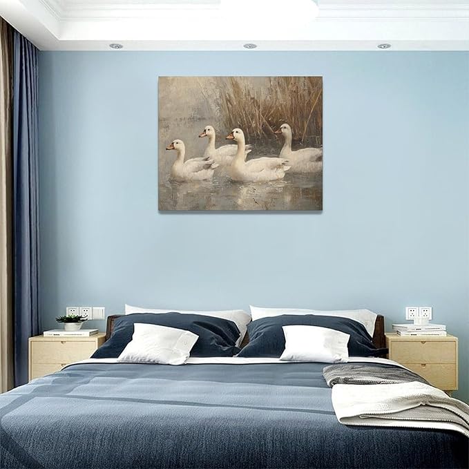 Farmhouse Duck Wall Art Country Kitchen Wall Decor Rustic Wild Duck Pictures Canvas Painting Framed Artwork Home Decorations for Bathroom Living Room Bedroom Office 20"x16"