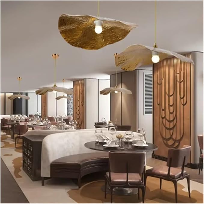 Creative New Chinese Lotus Leaf Pendant with Zen Intention Iron Art Hot Pot Shop Tea Table Retro Tearoom Decoration LightFixture,for Foyer Living Room