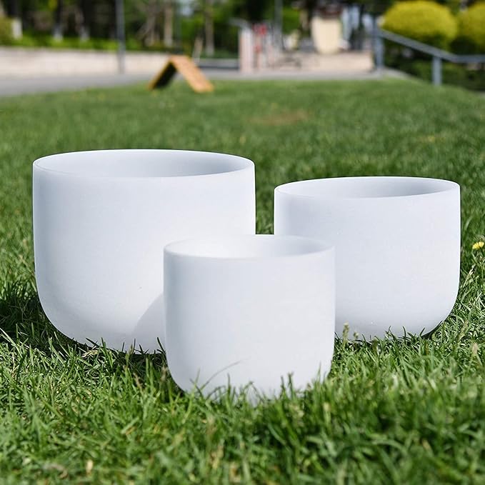 Ryan Dvan 8-12 Inch Set of 3 Forested Quartz Crystal Singing Bowl Chakra Set with Free 1 pc Carrying Case