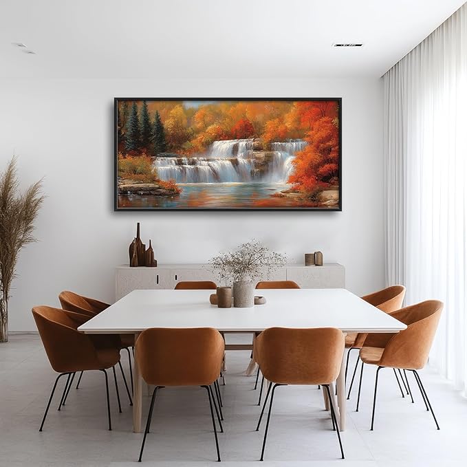 Fall Waterfall Wall Art Autumn Landscape Pictures Wall Decor Scenery Large Master Over Above Bed Canvas Prints Horizontal Modern Artwork Painting Home Office Decorations For Kitchen Bedroom 30"x60"