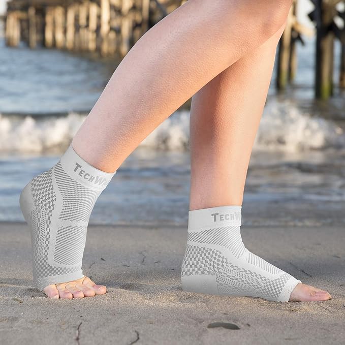 TechWare Pro Ankle Brace Compression Sleeve - Plantar Fasciitis Sock. Relieves Achilles Tendonitis. Foot Arch Support Reduces Joint Pain, Swelling & Heel Spur Pain. Injury Recovery Braces for Sports