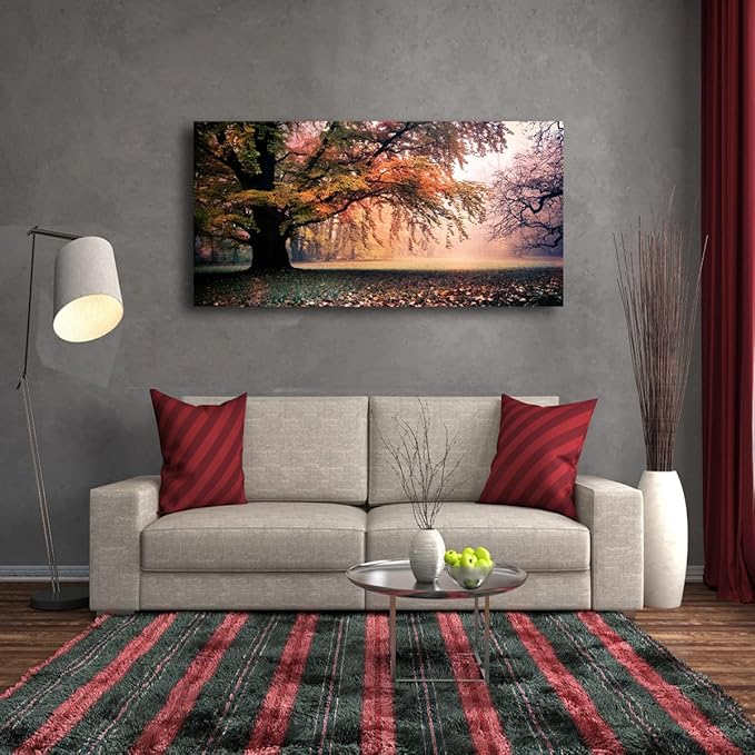 Tree of Life Wall Art Canvas Prints Natural Scenery Picture Home Decor Colorful Forest Paintings for Living Room Bathroom Bedroom Kitchen Decorations 20x40 Wooden Frames Landscape Artwork