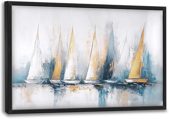 Sailboat Wall Art Abstract Nautical Pictures Wall Decor Framed Canvas Prints Artwork Paintings Home Office Decorations for Living Room Bedroom Dinning Room Corridor 36"x24"