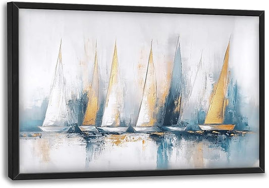 Sailboat Wall Art Abstract Nautical Pictures Wall Decor Framed Canvas Prints Artwork Paintings Home Office Decorations for Living Room Bedroom Dinning Room Corridor 36"x24"