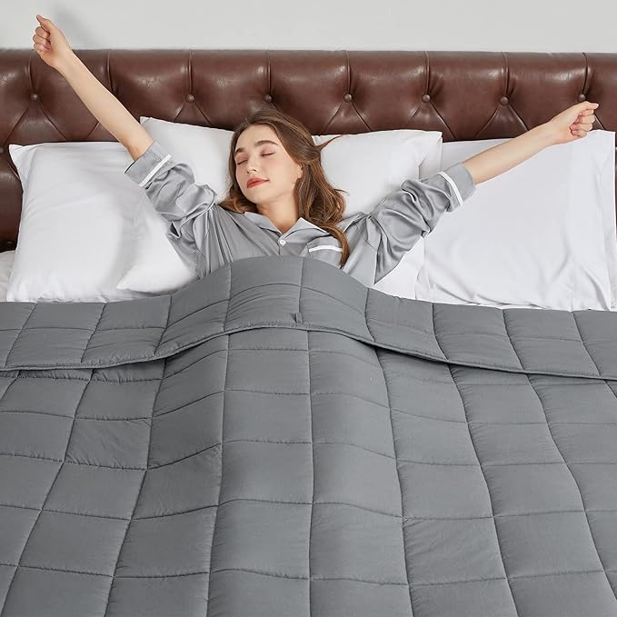 CYMULA Weighted Blanket for Adults (12lbs 48"x72" Twin Size) - Cooling Breathable Heavy Blankets for Summer Winter - Ultra Microfiber Soft Comfort Throw with Glass Beads - Gifts for Men/Women
