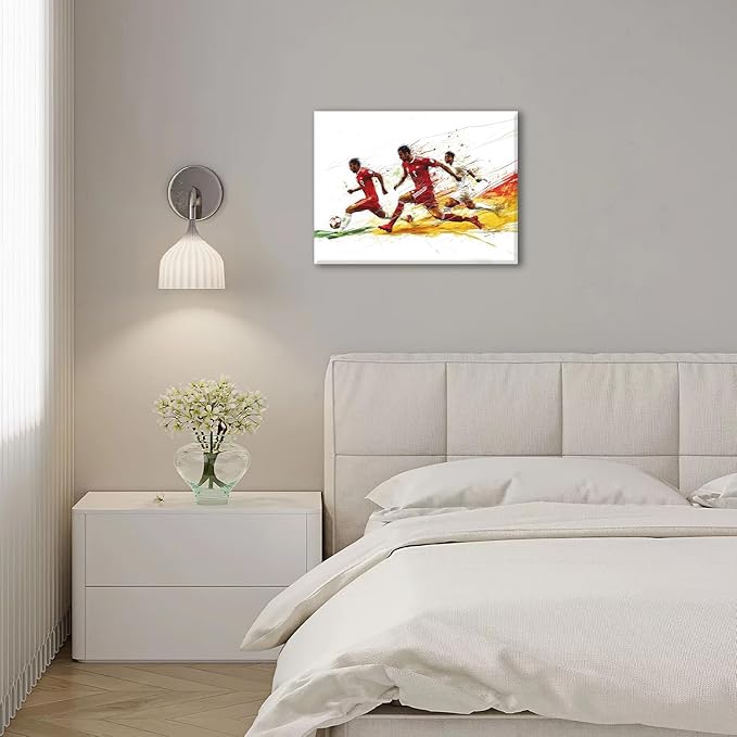 Olivine Soccer Wall Art, Sports Pictures Wall Decor, Graffit Game Painting, Football Player Canvas Prints, Framed Artwork for Bathroom Bedroom Living Room Office Home Decoration 20"x16"