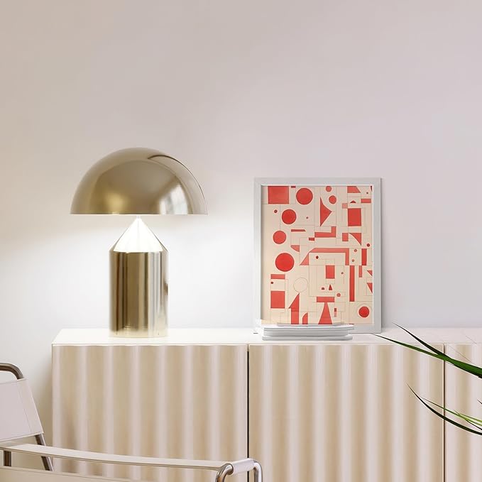 HAUS AND HUES Colorful Abstract Wall Art - Minimalist Retro Picture for Living Room Decor, Red and Pink Modern Wall Art Painting (Red Geometric, White Frame, 8x10)