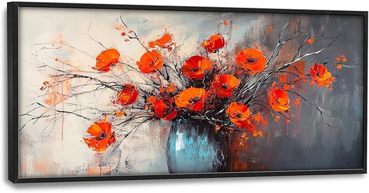 Poppy Wall Art Orange Flower Pictures Wall Decor Poppies Botanical Vase Large Master Over Above Bed Canvas Prints Horizontal Modern Artwork Painting Home Office Decorations For Kitchen Bedroom 30"x60"