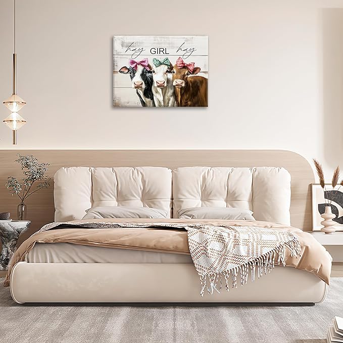 Olivine Cow Wall Art, Farmhouse Pictures Wall Decor, Cows Painting, Country Rustic Canvas Prints, Framed Artwork for Living Room Bedroom Bathroom Home Decoration 16"x12"