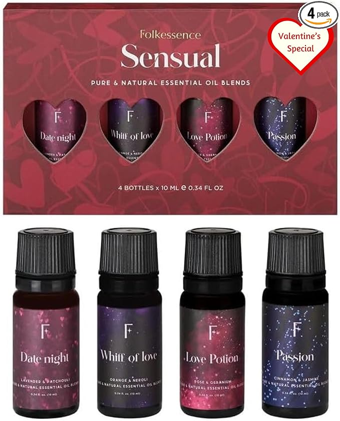 Folkulture Essential Oils for Diffuser for Home | Set of 4 Pure Essential Oil Set | Diffuser Oils Scented | Essential Oils for Candle Making - Lavender Oil, Jasmine Essential Oil for Relaxation