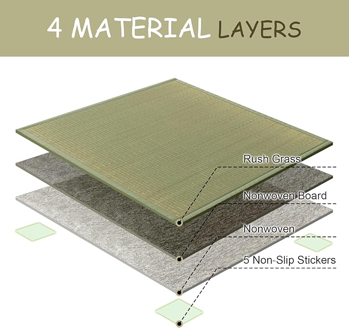 HAGiHARA Japanese Tatami Mat, Patchwork Tatami Floor Mats, 96" x 96" Foldable Square with Non-Slip Design for Bedroom, Crawling and Yoga, Made of Rush Grass, Igusa(with Edge/9 Picecs)