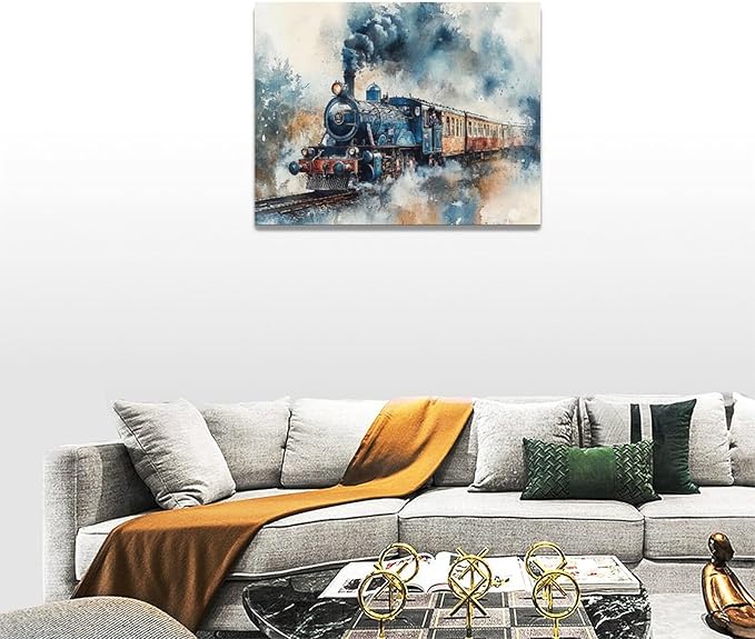 Fleruku Train Wall Art Train Wall Decor Pictures Canvas Painting Artwork Home Decorations For Living Room Bedroom Bathroom Office Nursery Classroom 16"x12"