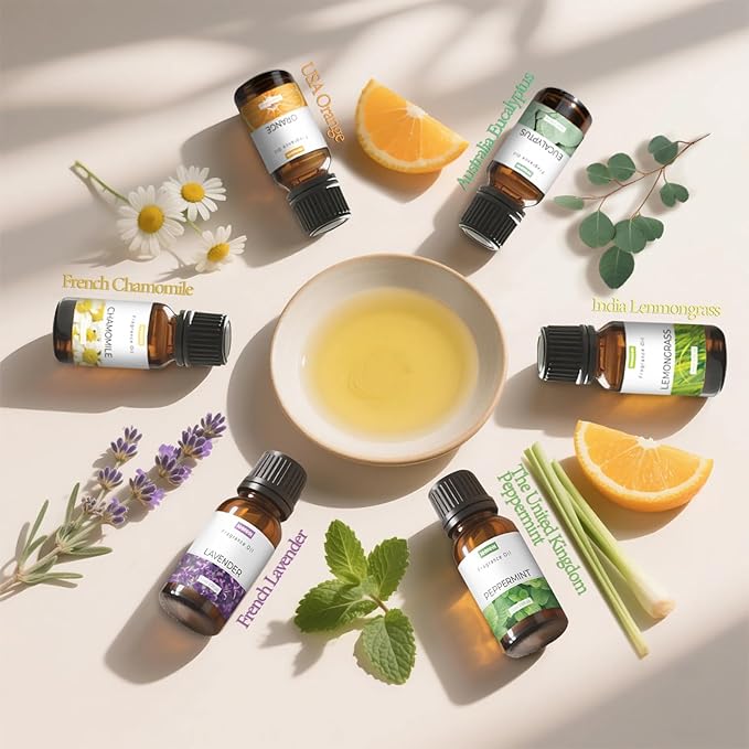 Pure Essential Oil Blends, Essential Oils for Diffusers for Home with Lavender, Orange, Lemongrass, Chamomile, Eucalyptus, Pepprmint for Aromatherapy, Humidifiers, Soap Candle Making
