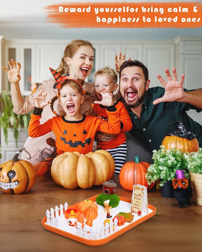 Thanksgiving Zen Garden Kit with Inspirational Sign Autumn Decor Decorative Trays Mini Fall Zen Garden Home Office Desk Decor Stress Relief Gift Includes All Accessories