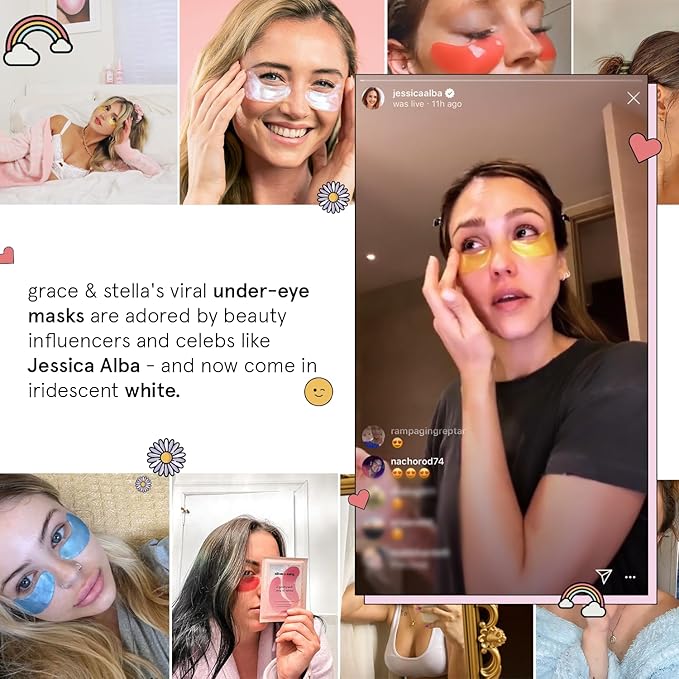 grace & stella Peptide Under Eye Patches with Niacinamide & Rice Extract - Firming Eye Masks for Dark Circles and Puffiness - Gel Mask for Firmer-Looking Skin - Vegan, Cruelty-Free (White, 6 Pairs)