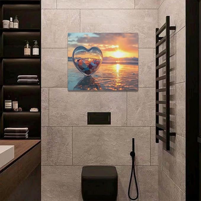 Fleruku Beach Sunset Wall Art Ocean Coastline Wall Decor Natural Scenery Pictures Canvas Painting Artwork Home Decorations for Living Room Bedroom Bathroom Office 20"x16"