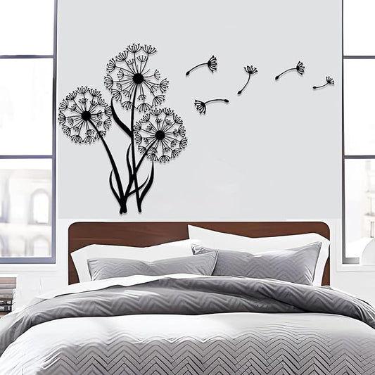 Metal Dandelion Wall Art, Minimalist Modern Abstract Wall Sculpture, Home Decor for Living Room, Bedroom, Bathroom, Kitchen (19'x14'|47x36cm, Black)
